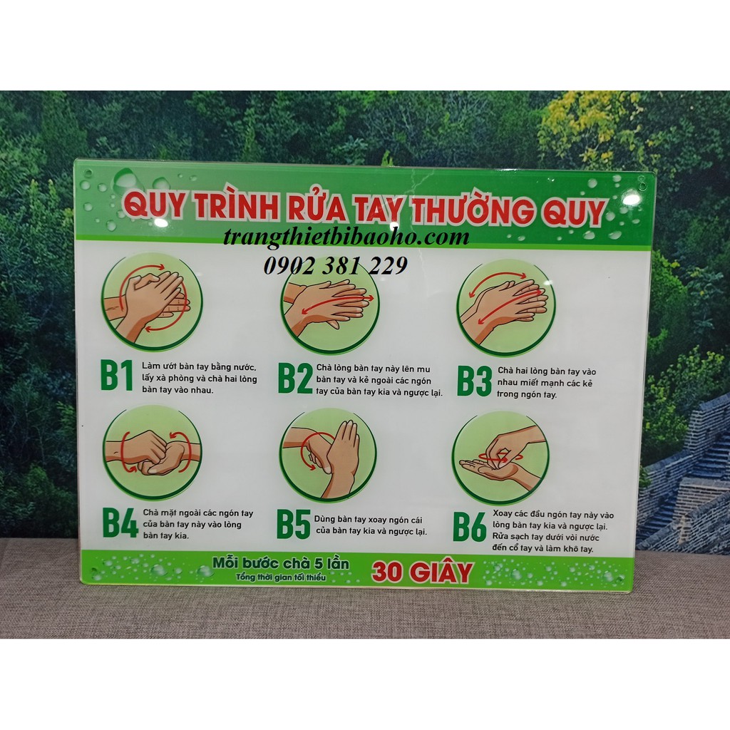 Quy trình rửa tay, hướng dẫn rửa tay thường quy chất mica dán decal KT 30x40cm