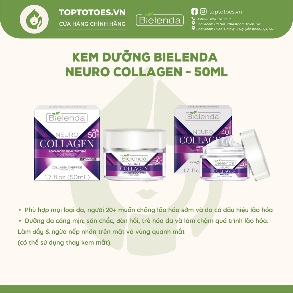 Kem dưỡng Bielenda Neuro Collagen 50ml dưỡng ẩm sâu, trẻ hoá, giúp da căng mịn, đàn hồi