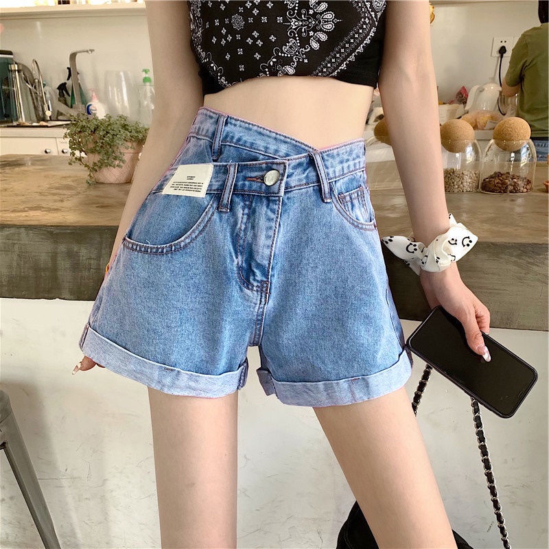 COZOK Quần Short Lưng Cao Dáng Ôm Lệch Tà Cá Tính Dễ Phối Đồ