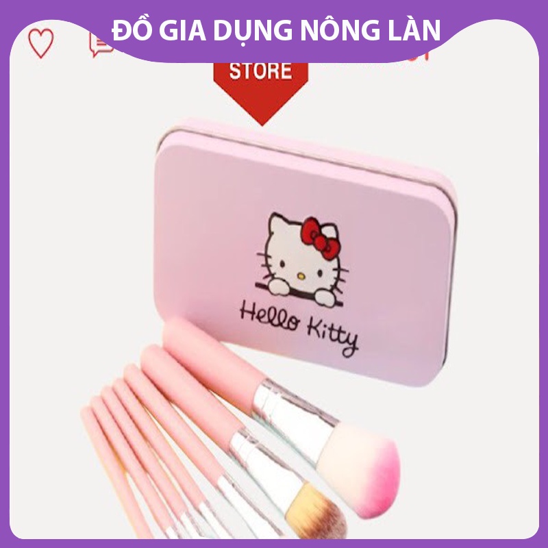 Bộ cọ trang điểm 7 món Hello kitty hộp thiếc đáng yêu xinh xắn tiện lợi, thích hợp cầm tay đi làm, đi du lịch NL Shop