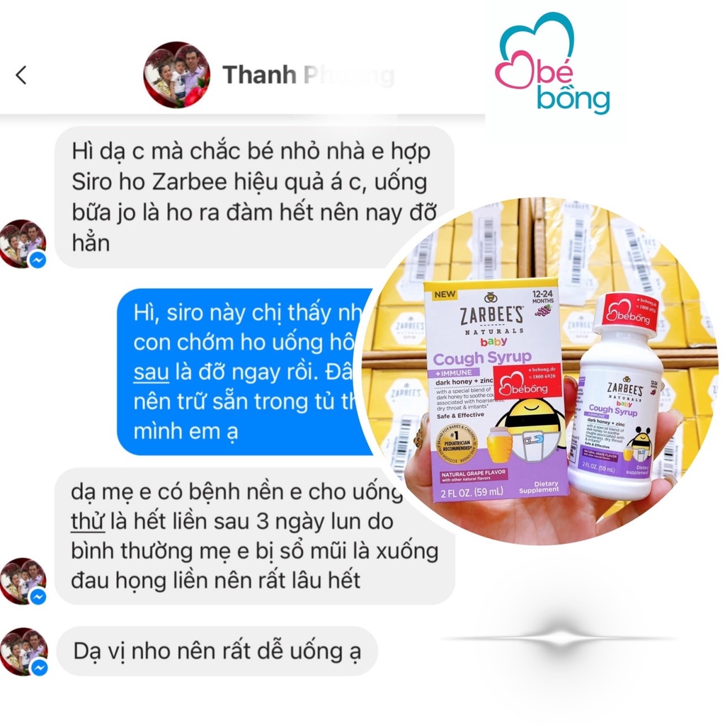 Siro ho tăng đề kháng Zarbee tím 59ml
