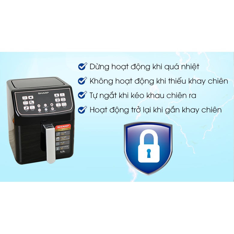 Nồi Chiên Không Dầu Sharp KF-AF55EV-BK Chống Dính 5.5L, Nồi Điện tử, MH LED