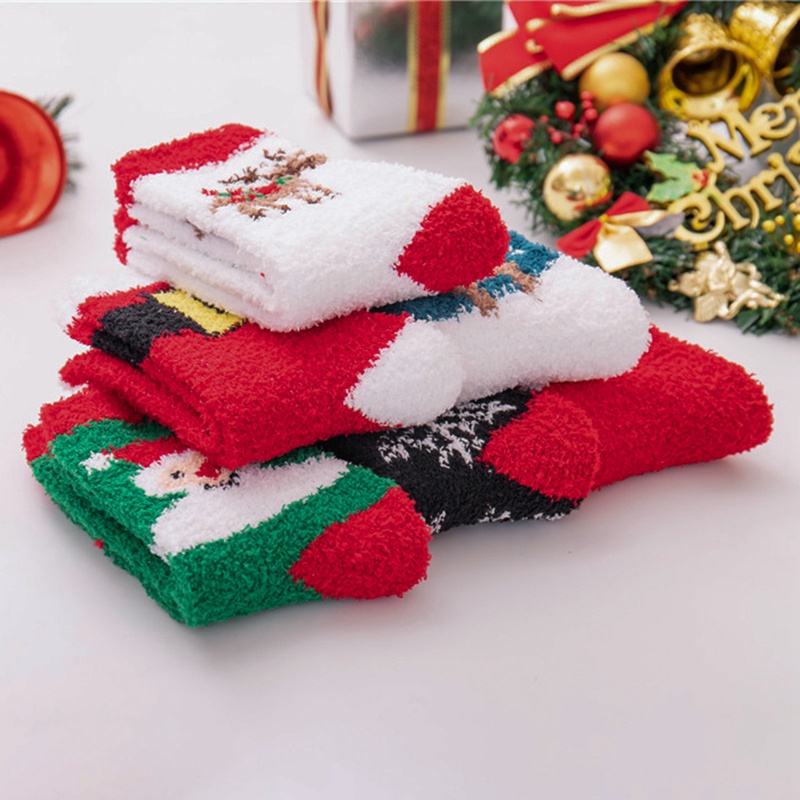 Tmdbyx Vớ lông cừu san hô dày ấm áp họa tiết tuần lộc Giáng sinh cho nữ