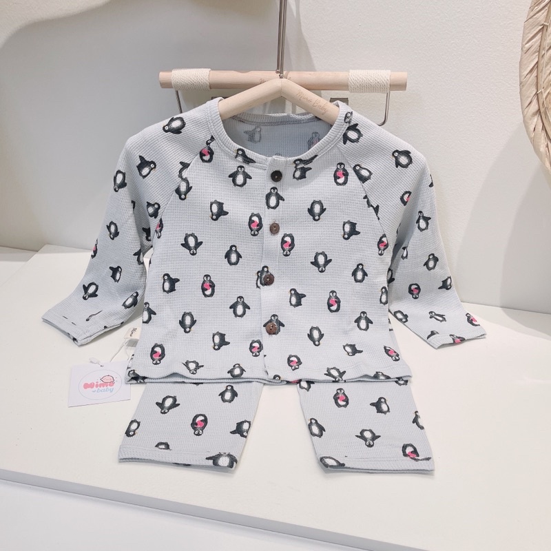Bộ quần áo thu đông cài cúc chất liệu cotton tổ ong dễ thương cho bé QA35 Mimo Baby