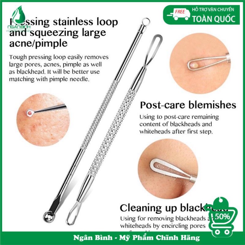 Bộ 4 cây nặn mụn đầu đen chuyên nghiệp trong spa,dụng cụ cây nặn mụn 2 đầu cao cấp A Lá Kids