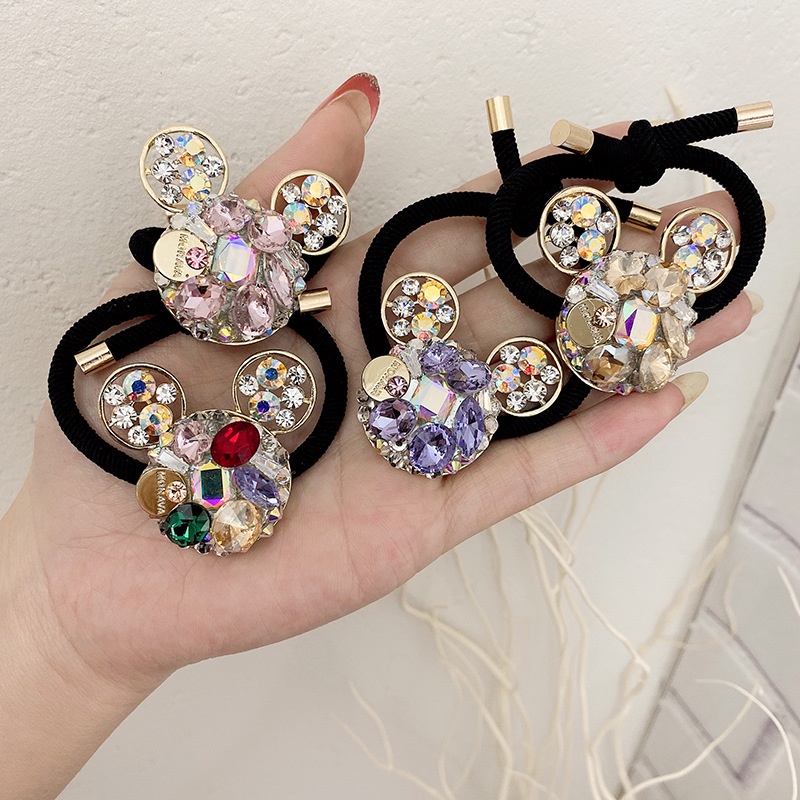 Dây Thun Cột Tóc Bằng Cao Su Co Giãn Đính Đá Pha Lê Hình Chuột Mickey Hoạt Hình Thời Trang Mùa Hè Dành Cho Nữ 2021