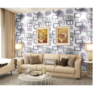 Decal giấy dán tường ô vuông trắng tím (khổ rộng 0.45m)