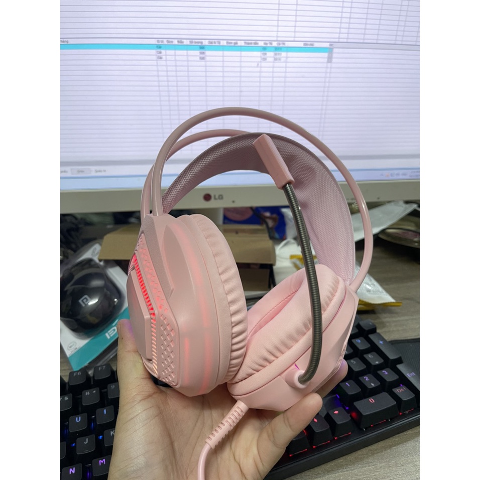 Tai Nghe Gaming Màu Hồng - Có Đèn Led Và Mic Cho Pc / Laptop - Full Box, Mới 100%