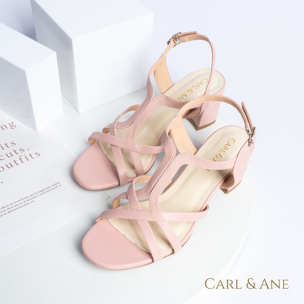 Carl &amp; Ane - Giày sandal phối dây nữ mũi vuông gót cao 5cm màu đen _ CS002