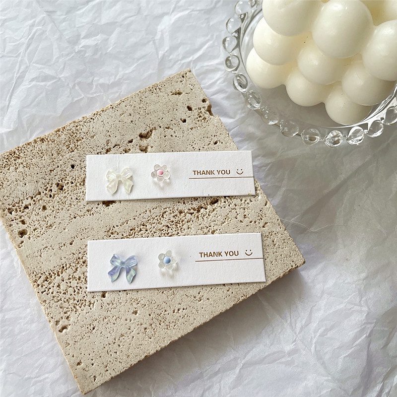 Đôi khuyên tai mạ bạc S925 mặt hình nơ và hoa bất đối xứng xinh xắn đáng yêu dành cho nữ
