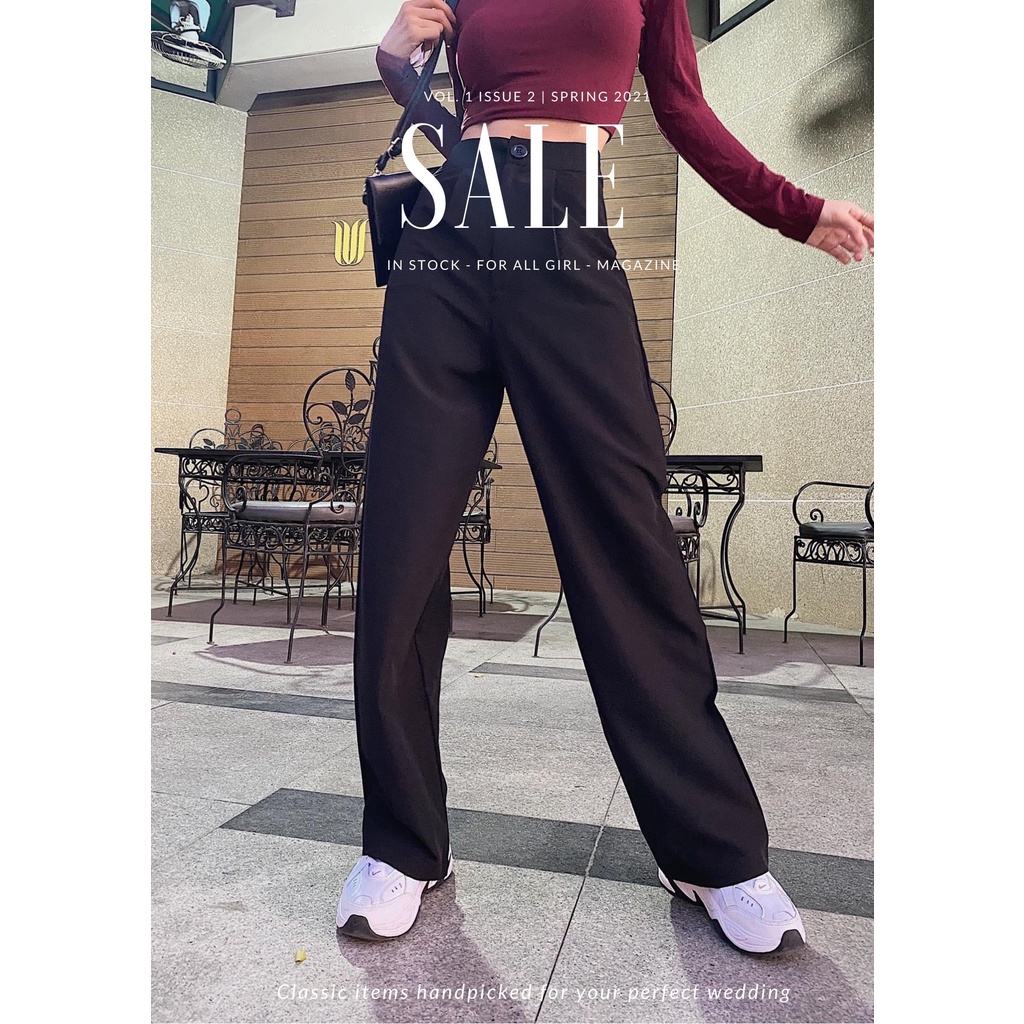 ĐỦ SIZE S-XXL Quần suông cạp lưng cao khóa trước, Quần tây nữ ống rộng cullotes 1 cúc Nhà Dứa