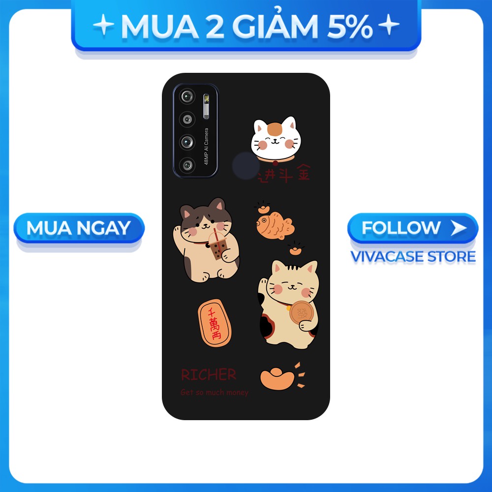 Ốp lưng Vsmart Joy 3/Joy 4/Active 3/Bee 3/Live/...dẻo đen hình Mèo tài lộc
