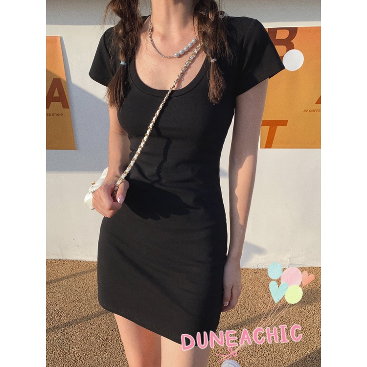 DUNEA Đầm Ngắn Tay Cổ Chữ U Lưng Cao Co Giãn Gợi Cảm Dành Cho Nữ