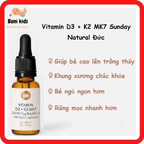 Vitamin D3 K2 MK7 Sunday Natural Đức 20ml Bổ Sung Cho Trẻ Từ Sơ Sinh Đến 4 Tuổi, D3K2 Tăng Hấp Thụ Canxi tăng Chiều Cao