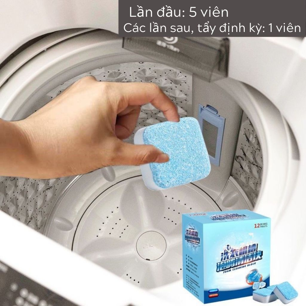 Viên Vệ Sinh Máy Giặt Hộp 12 Viên Loại 1 Tẩy Cặn Lồng Giặt Khử Mùi Diệt Khuẩn Hiệu Quả