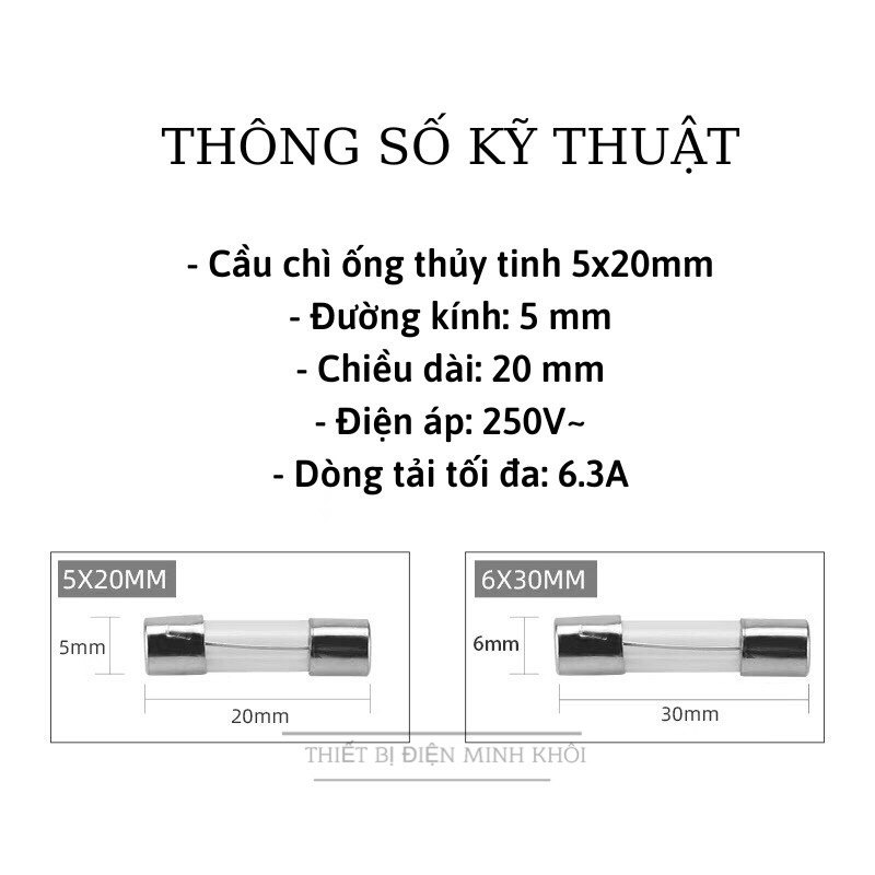 Bộ 10 Cầu Chì Ống Thủy tinh 250v 5x20mm và 6x30mm các loại