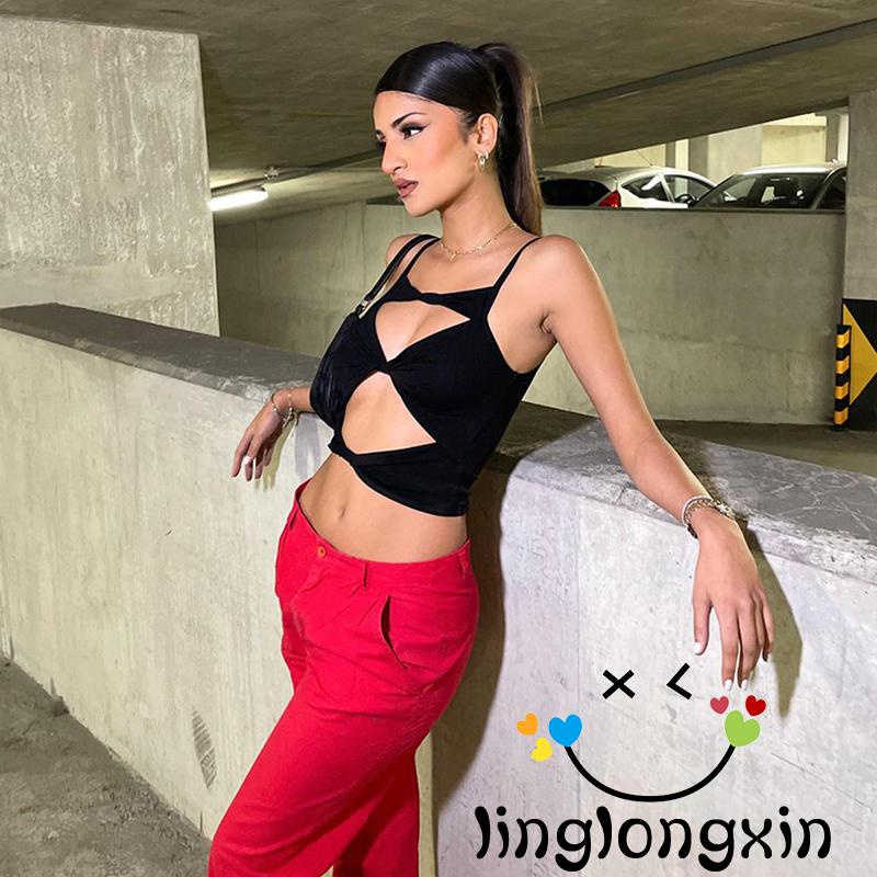 Áo Hai Dây Dáng Ôm Màu Trơn Thiết Kế Khoét Lỗ Thời Trang Mùa Hè Cho Nữ Y2k
