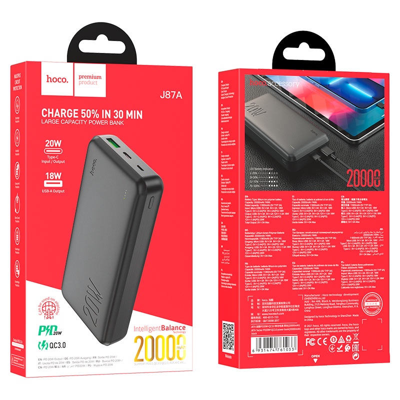 Sạc Dự Phòng Hoco J87A 20000mah sạc nhanh 20W, QC3.0