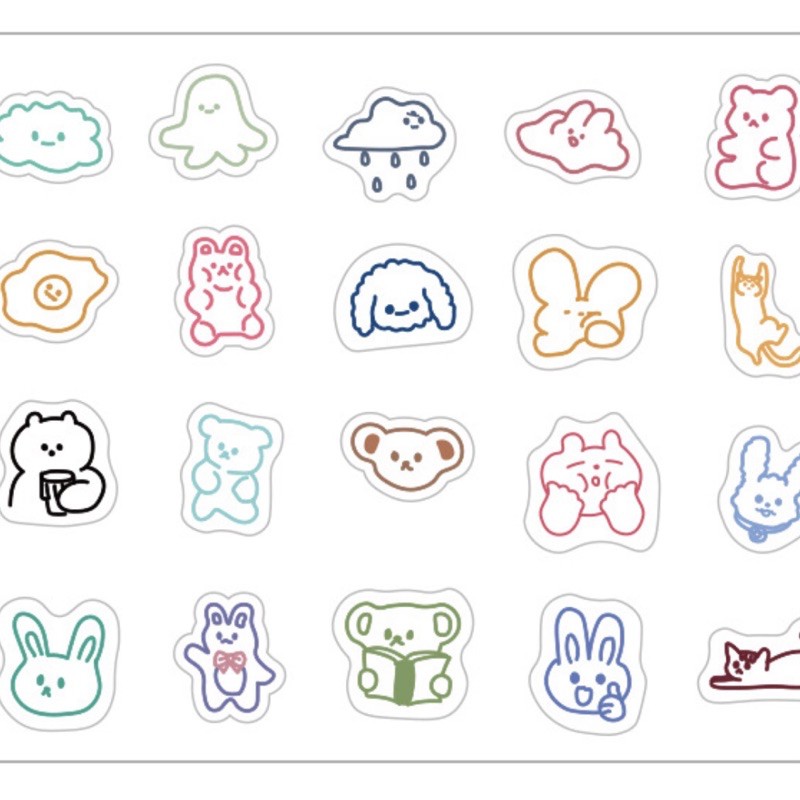 Gói 40 sticker trong suốt kẻ viền hình con vật trang trí sổ tay