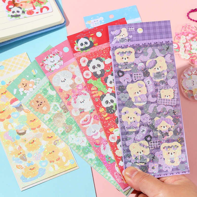 Zanmo tấm hình dán sticker cún mèo gà gấu thỏ laser kim tuyến decor toploader