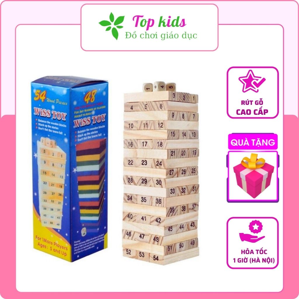 Bộ đồ chơi rút gỗ 48 thanh in số size cỡ lớn cao cấp trò chơi thông minh cho bé trai bé gái 1 2 3 4 5 6 tuổi TOPKIDS