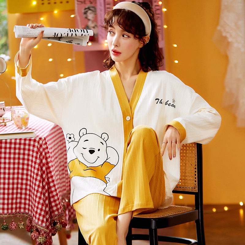 HÀNG SẴN_Bộ Ngủ Pyjama Cotton Dài Tay Kiểu Cổ Yukata Korea Style Thu Đông 2021 | WebRaoVat - webraovat.net.vn