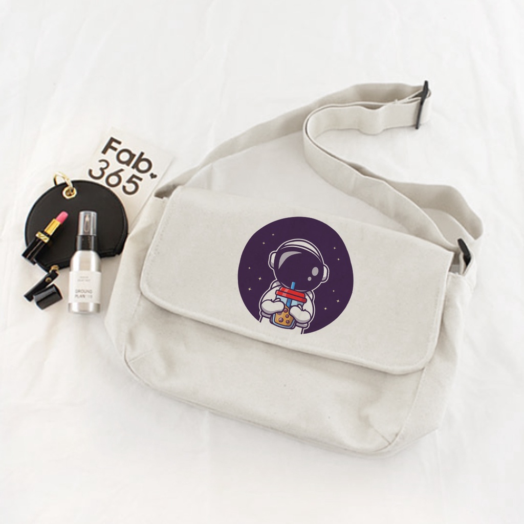 Túi Vải Đeo Chéo Vải Canvas Tote In Hình Phi Hành Gia Astronaut Phong Cách Ulzzang