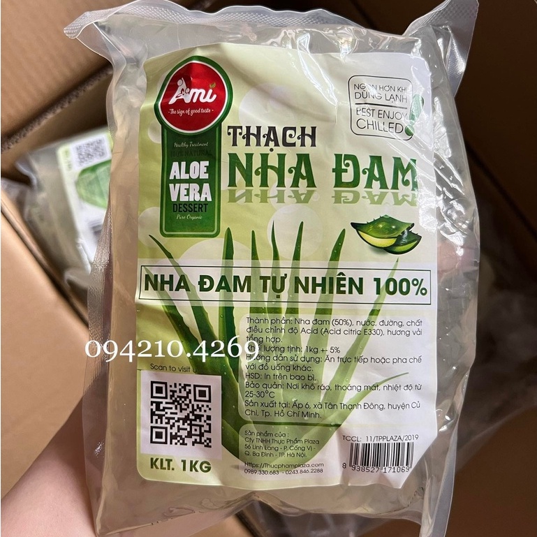 Thạch Nha Đam AMI TÚI 1KG GIÒN NGON TIỆN LỢI- Topping cực ngon cho trà chanh/ trà sữa- Nguyên liệu Trà sữa