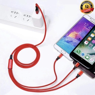 Cáp sạc 3 đầu sd l2 chính hãng đa năng 3in1 lightning - micro - type c dây dù sạc cho samsung oppo xiaomi iphone