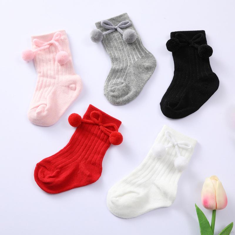 Vớ cotton dệt kim màu trơn đính nơ dễ thương cho bé sơ sinh chất lượng cao