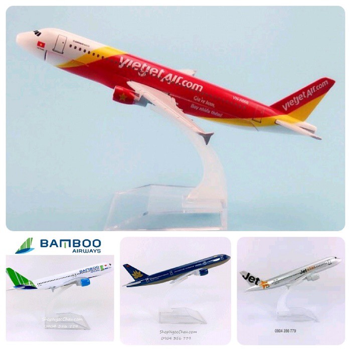 Combo 4 Mô hình máy bay nội địa Vietnam, Vietjet, Jetstar, Bamboo 16cm