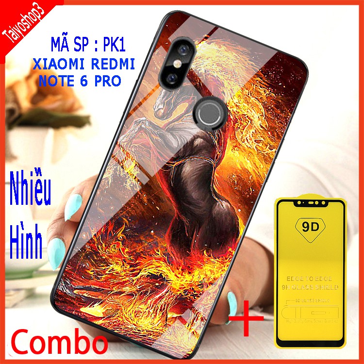 COMBO ỐP LƯNG XIAOMI REDMI NOTE 6 PRO (ốp lưng kính 3D + tặng kính cường lực 9D full màn hình)