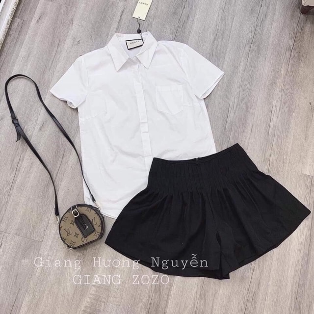 ÁO SƠ MI GU PURATO HIỀN HỒ NGẮN TAY CÓ TÚI HOTTREND MÀU TRẮNG 321