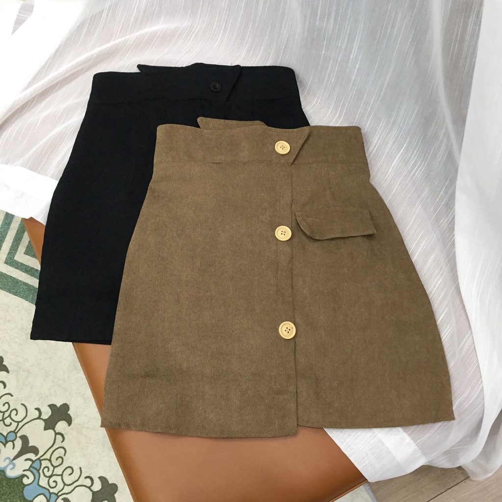 Chân váy nhung cạp cao 3 cúc mẫu mới cực hot, chân váy chữ A vải nhung kẻ có quần trong tiện lợi | BigBuy360 - bigbuy360.vn