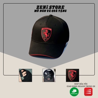 Nón lưỡi trai, Nón kết thêu logo Ferrari mix đen đỏ hàng xuất dư phong cách Hàn Quốc dành cho nam và nữ + Full hộp