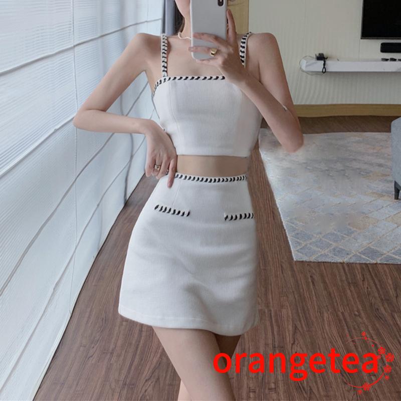 Set áo dây + chân váy ngắn lưng cao thời trang nữ