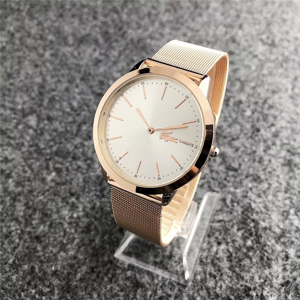 Đồng Hồ Đeo Tay Lacoste Mặt Tròn Đính Kim Cương Dây Da Dành Cho Cặp Đôi