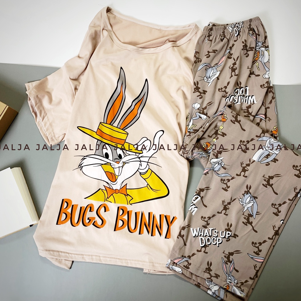 Bộ ngủ mặc nhà cộc tay quần dài đồ bộ họa tiết hoạt hình cute dễ thương chất cotton thun lạnh dáng rộng JALJA Set06 | BigBuy360 - bigbuy360.vn