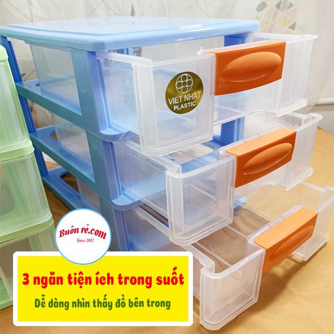 Tủ nhựa mini 3 tầng Việt Nhật (MS: 3683) -Tủ mini để bàn đựng mỹ phẩm, đồ dùng đa năng -br 01352