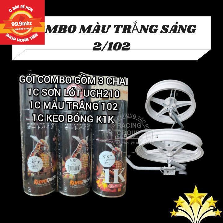 Combo 3 Chai Sơn Xịt Samurai Màu Trắng Sáng Gồm: UCH210 - 2/102 - K1K