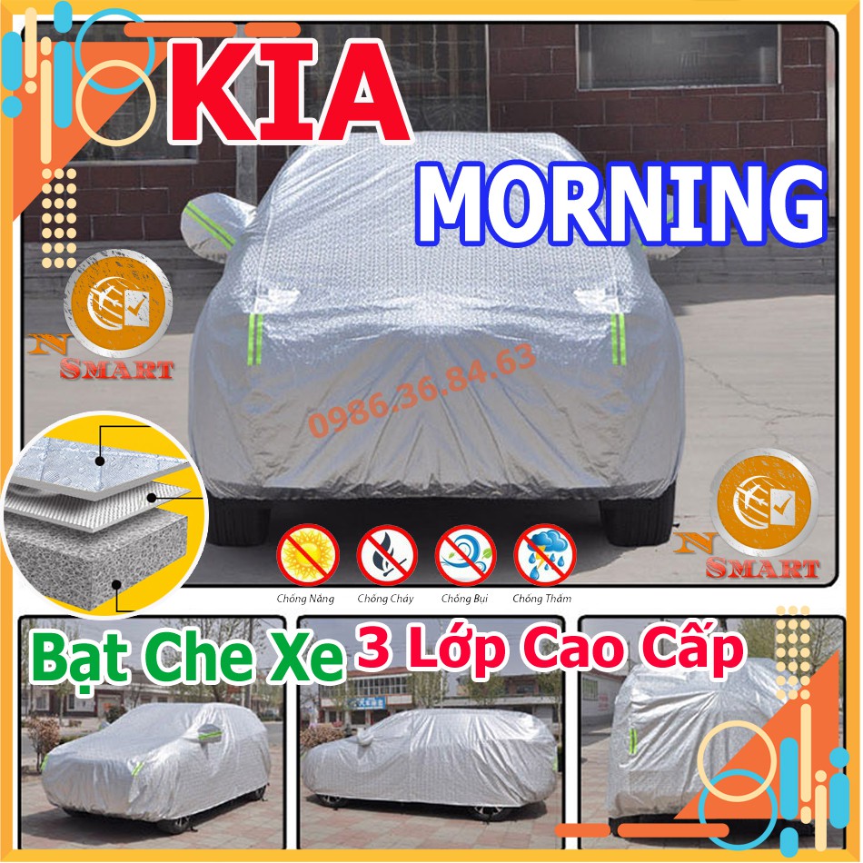 Bạt Che xe Ô Tô Kia MORNING Tráng Nhôm 3 Lớp Phản Quang Cách Nhiệt Chống Thấm Chống Bụi Hiệu Quả Na No Smart