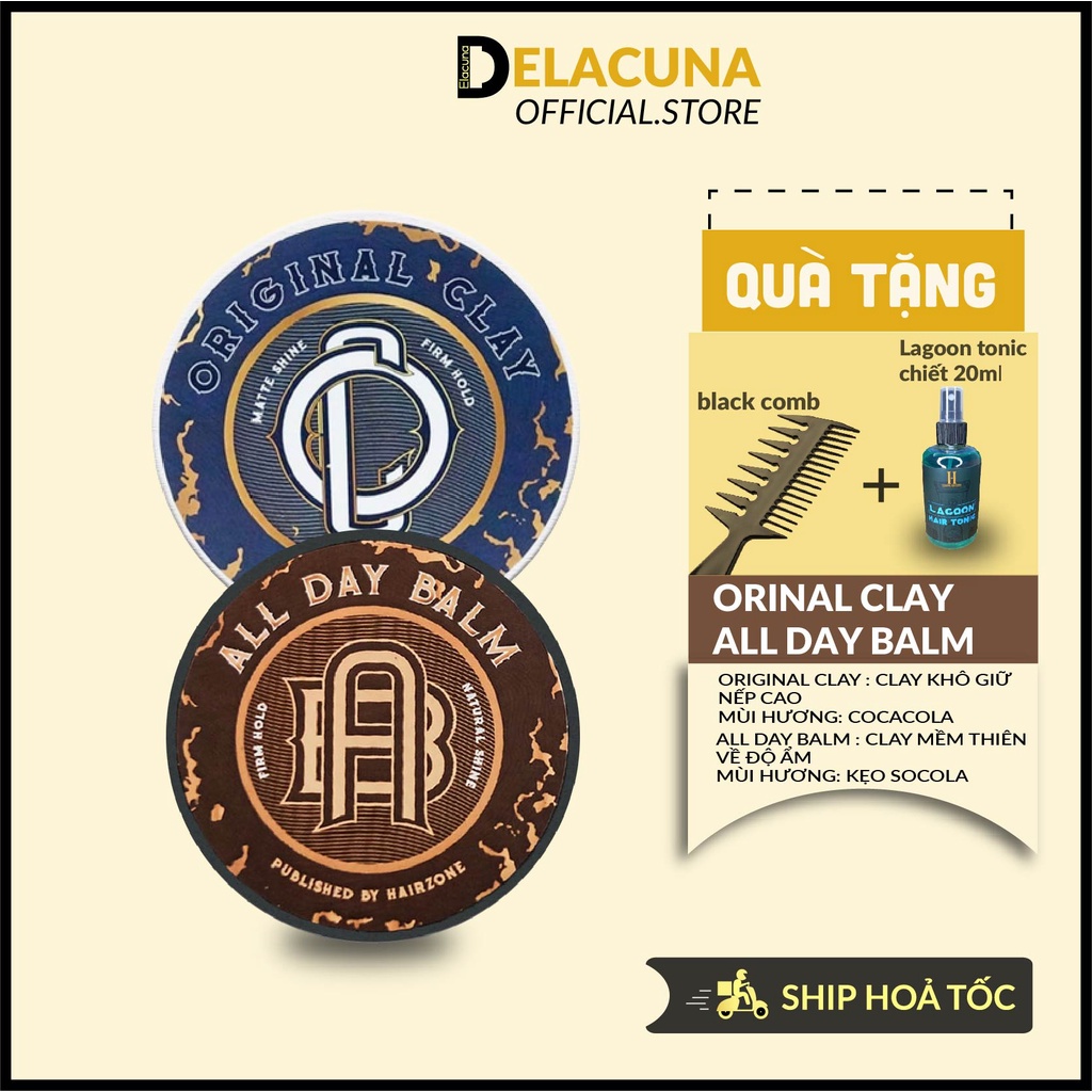 Sáp vuốt tóc nam ORIGINAL CLAY và ALL DAY BALM thơm giữ nếp chính hãng Delacuna HZ03