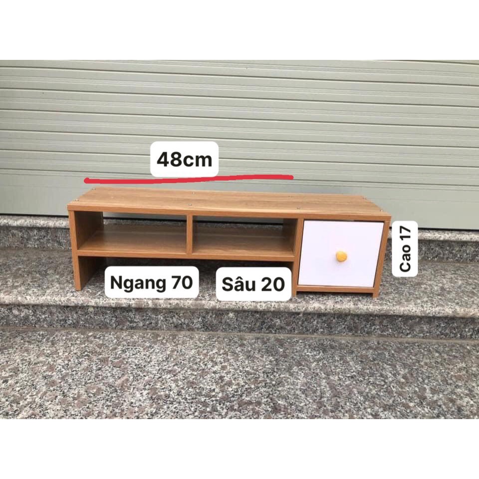 (GIAO HỎA TỐC FREESHIP TPHCM) Kệ màn hình máy tính kệ gỗ bàn làm việc có ngăn kéo 70X17X20CM