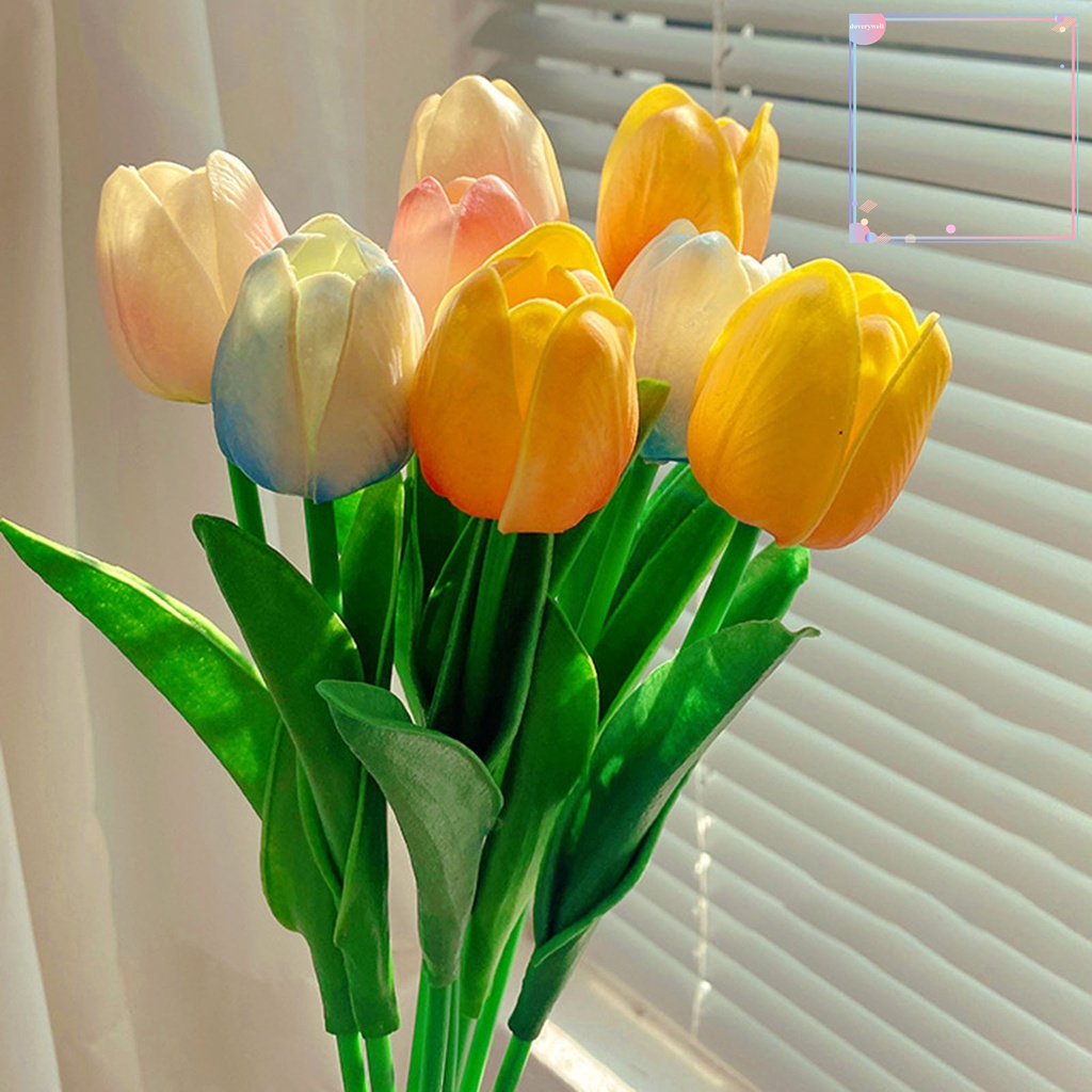 Bộ 3 Bông Hoa Tulip Giả Bằng Da Nhân Tạo Trang Trí Nhà Cửa