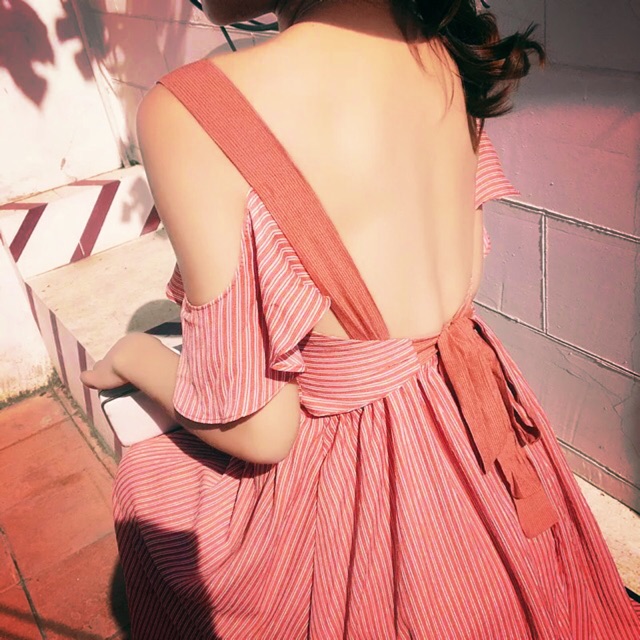 Váy Maxi Đi Biển Hở Vai Cam Form Bồng - Váy Đi Biển Trễ Vai (có ảnh thật) - Đầm Maxi Đi Biển Khoét Lưng | BigBuy360 - bigbuy360.vn