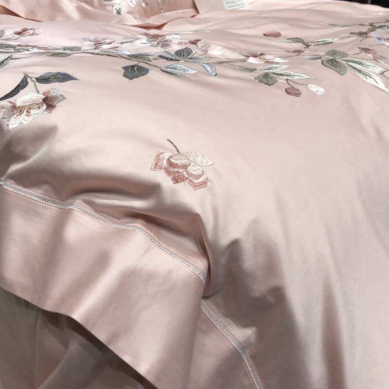 GC799 Bộ chăn ga gối thêu chất cotton lụa cao cấp hàng nhập