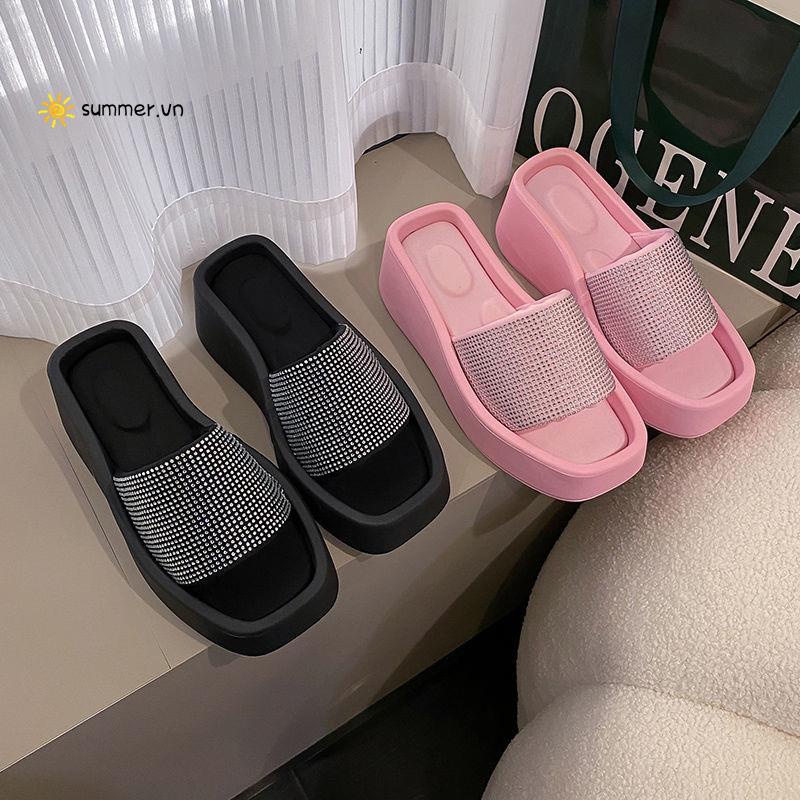Dép Quai Chéo Đế Bằng Chống Trượt Đính Đá Thời Trang Mùa Hè Hàng Mới 2022 Dành Cho Bạn Nữ