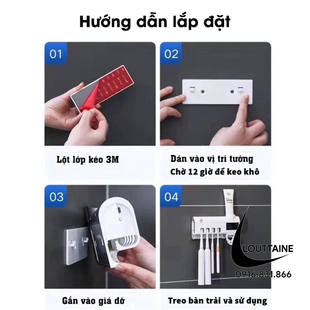 Máy tiệt trùng bàn chải đánh răng kệ giá treo bàn chải đánh răng khử trùng diệt khuẩn UV nhả kem thông minh