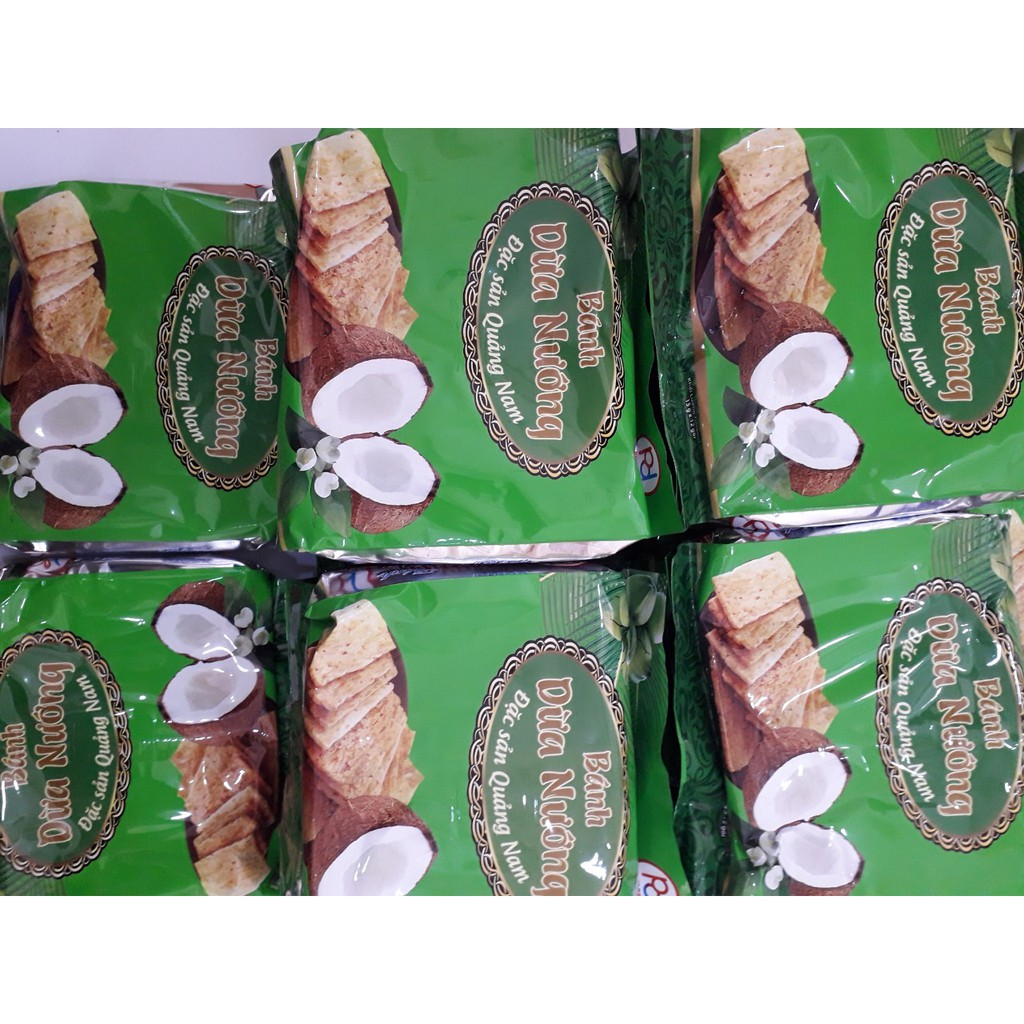 Set 10 gói bánh dừa nướng xanh loại đặc biệt giòn thơm ngon - đặc sản Quảng Nam - date mới