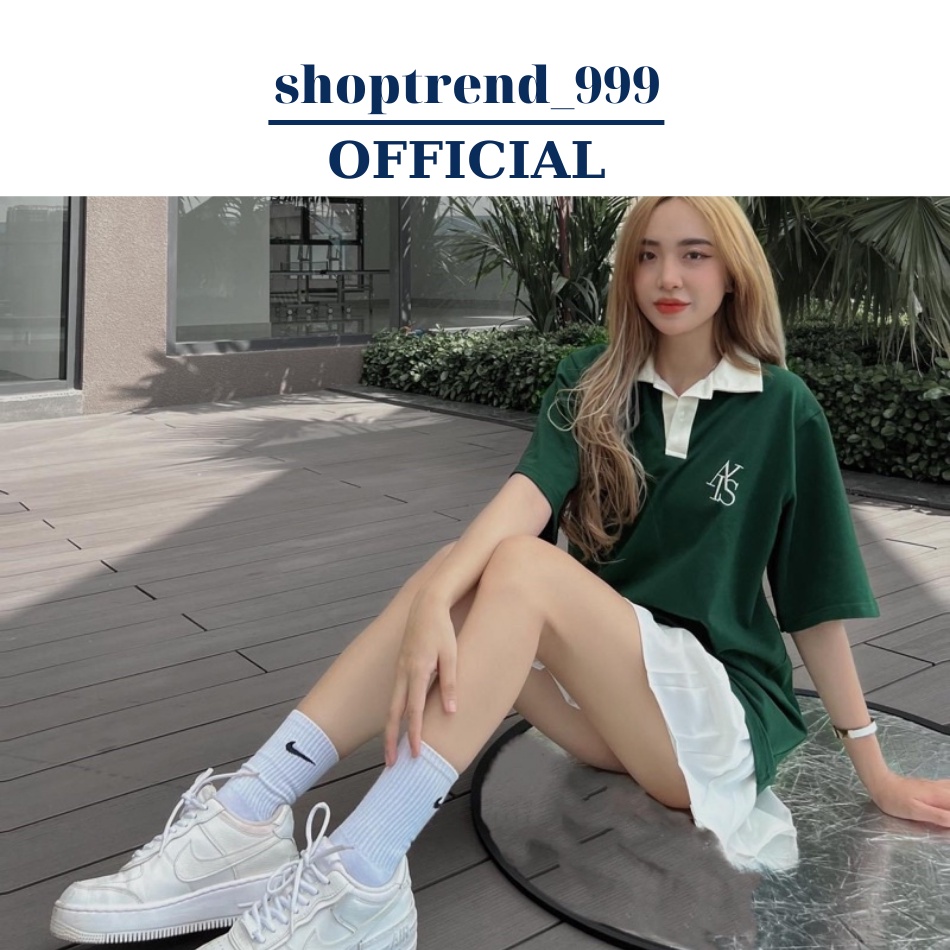 Áo Thun Polo Form Rộng Có Cổ Chất Cá Sấu Nam Nữ Đẹp Xanh Trắng Thêu Chữ ATYS Áo Phông Unisex Oversize Ulzzang Hàn Quốc